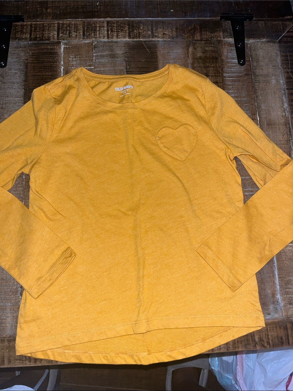 Old Navy Mustard Yellow Long-Sleeve Heart Pocket Tee